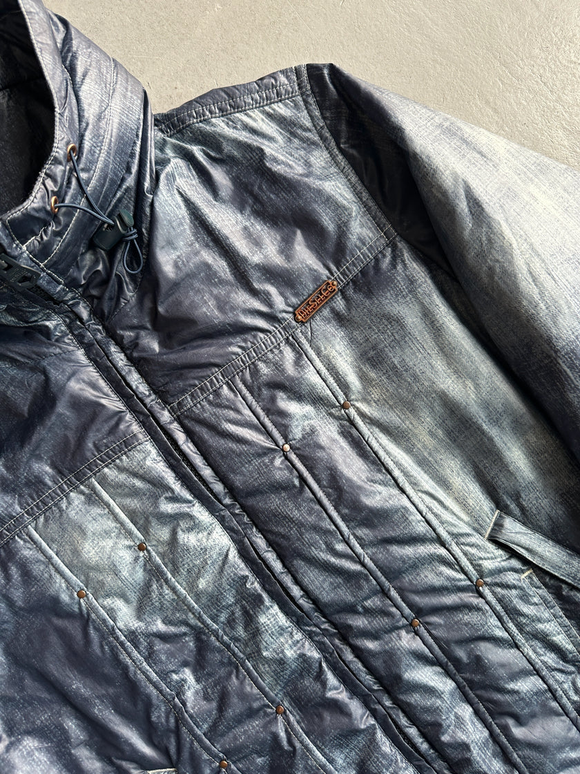 DIESEL - 2000s TROMPE L'OEIL DENIM PRINT PUFFER JACKET