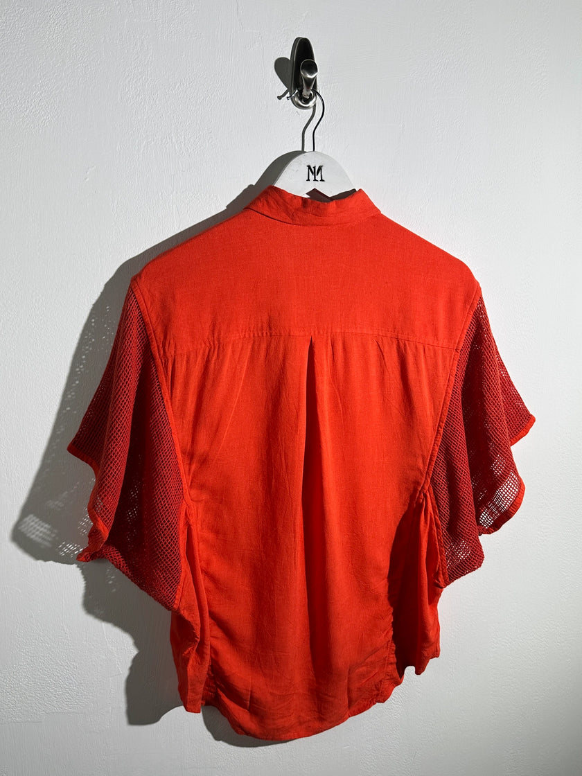ISSEY MIYAKE - S/S 2014 RELAXED FIT SHIRT WOTH MESH PANELED MESH SLEEVE