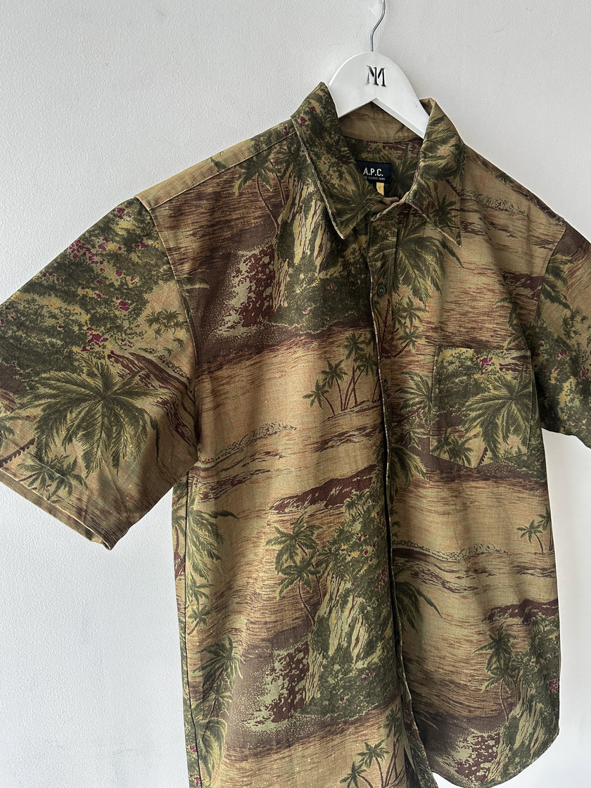A.P.C. - S/S 2004 TROPICAL PRINT TEXTURED SHORT SLEEVE SHIRT