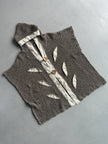 1990s OPEN KNIT HOODED CARDIGAN WITH LINEN DETAILS