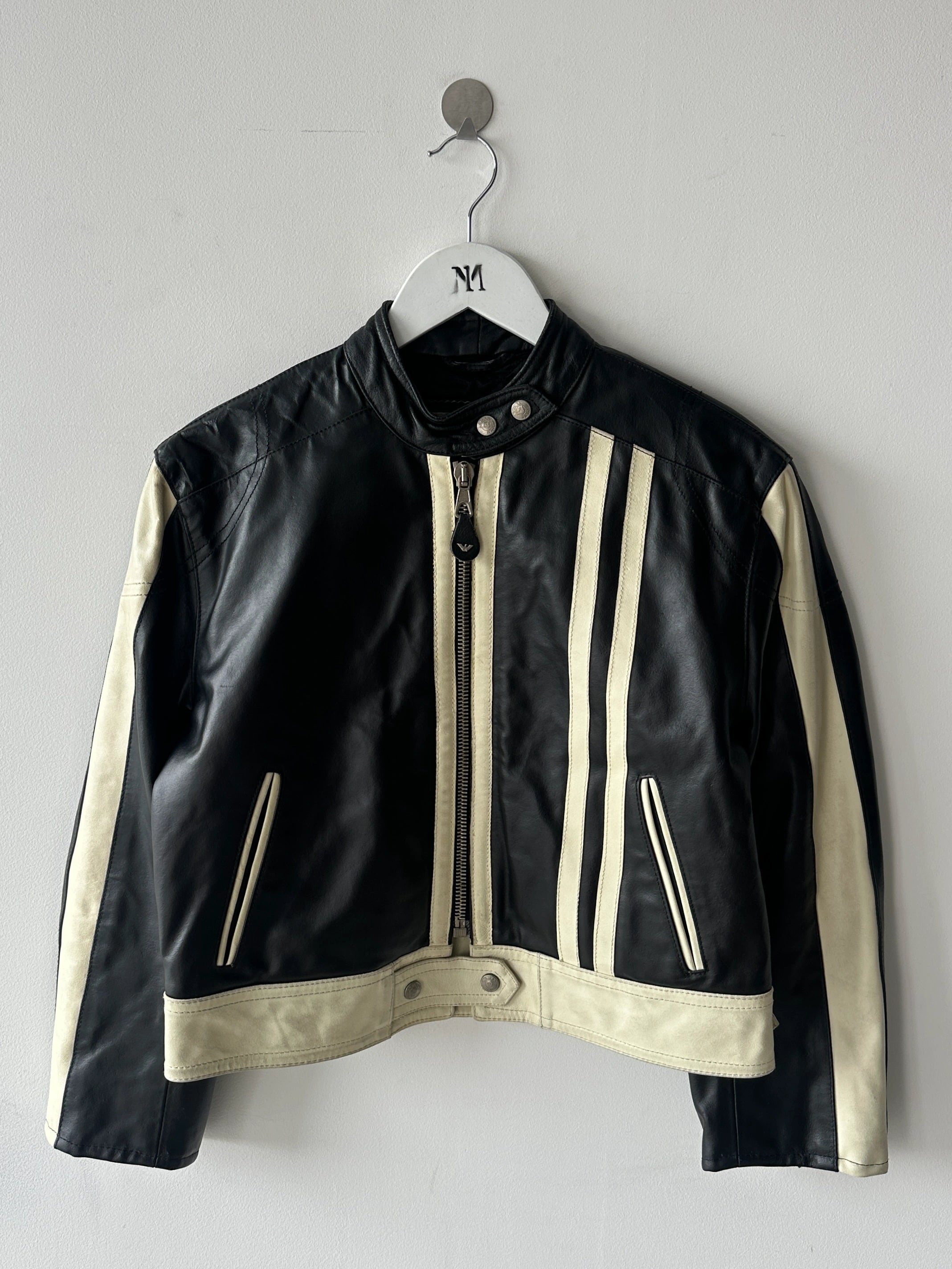 ARMANI JEANS - late 1980s CROP FIT BIKER LEATHER JACKET