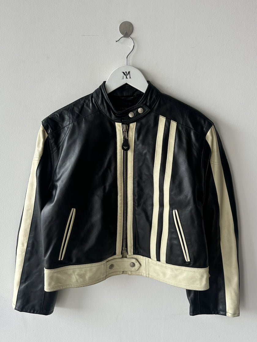 ARMANI JEANS - late 1980s CROP FIT BIKER LEATHER JACKET