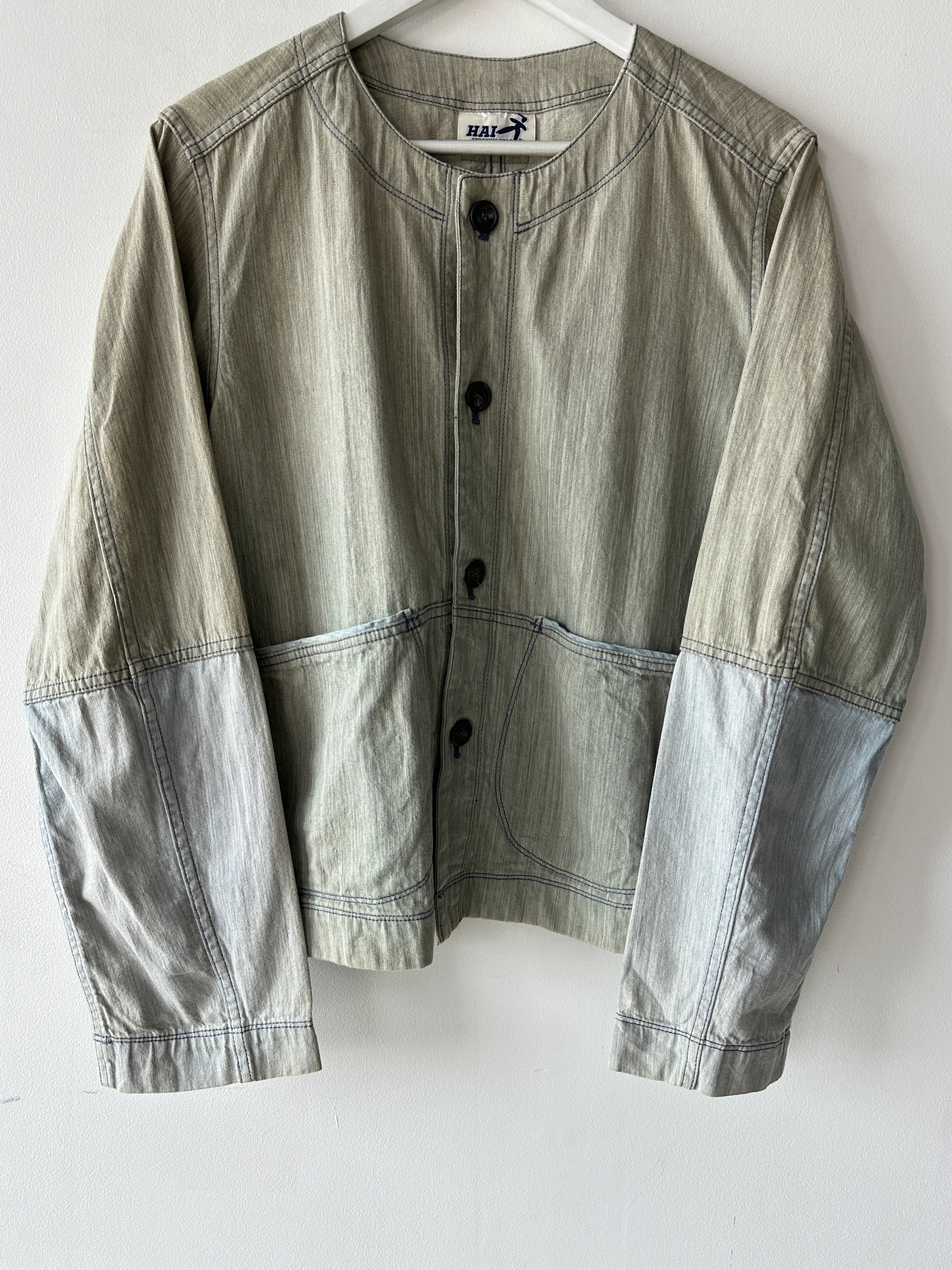 ISSEY MIYAKE HAI - 1980s DENIM COLLARLESS BLAZER