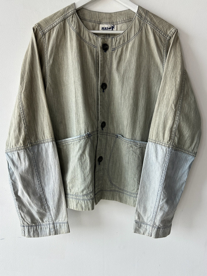 ISSEY MIYAKE HAI - 1980s DENIM COLLARLESS BLAZER