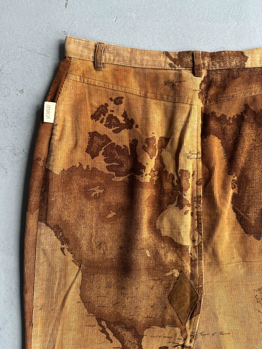 ALVIERO MARTINI - F/W 2003 MAP PRINT CORDUROY SKIRT