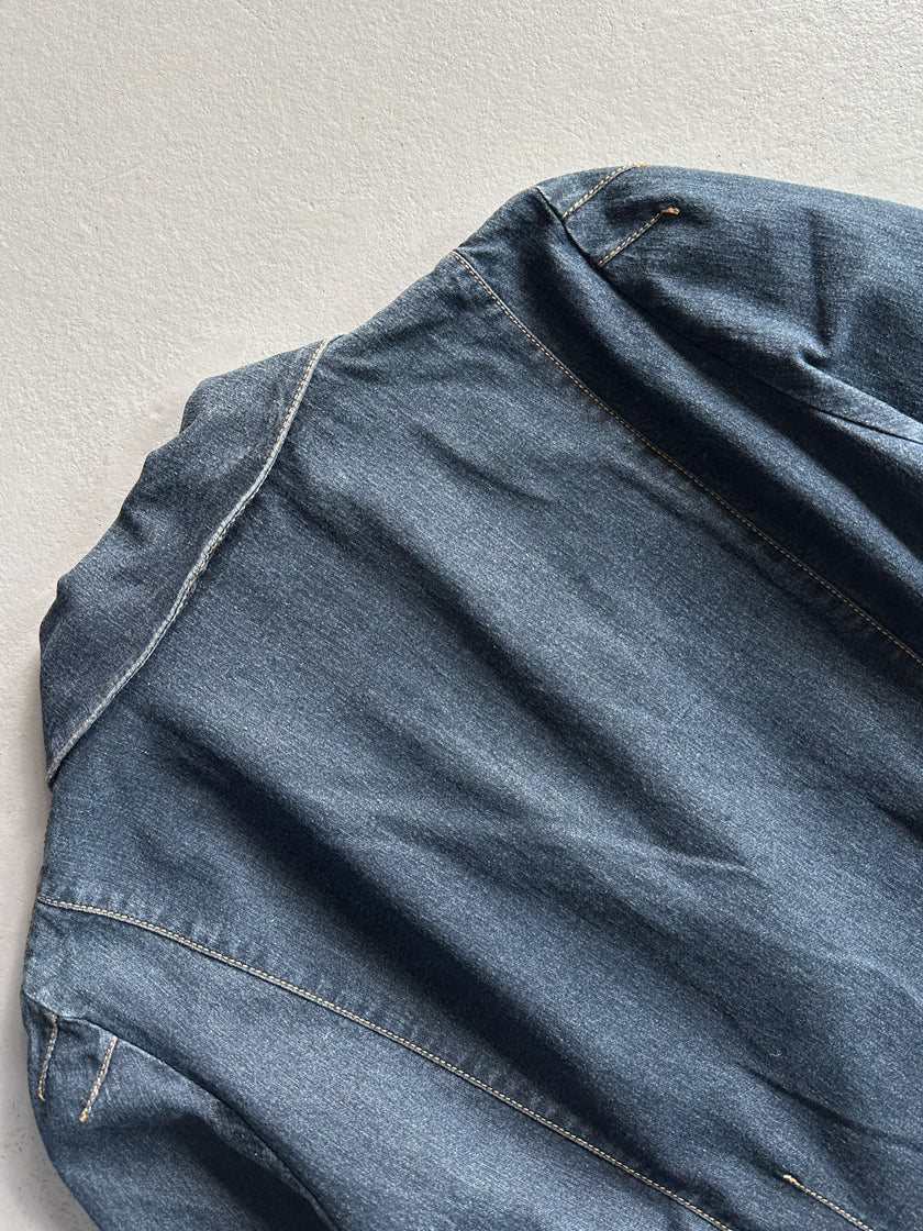 KENZO - 1980s DENIM BLAZER WITH CONTRASTING STITCHING