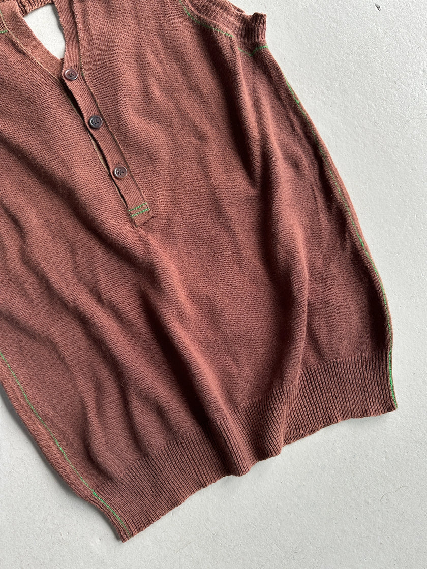 YOHJI YAMAMOTO Y's - S/S 2005 KNIT VEST TOP WITH CONTRASTING STITCHING