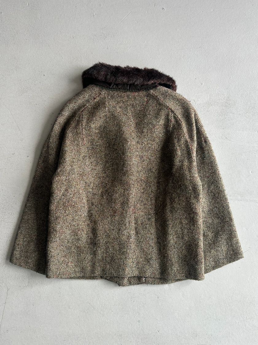 JUNYA WATANABE COMME DES GARÇONS MAN - A/W 2004 FUR COLLAR TWEED BLAZER WITH OVERSIZED BUTTONS
