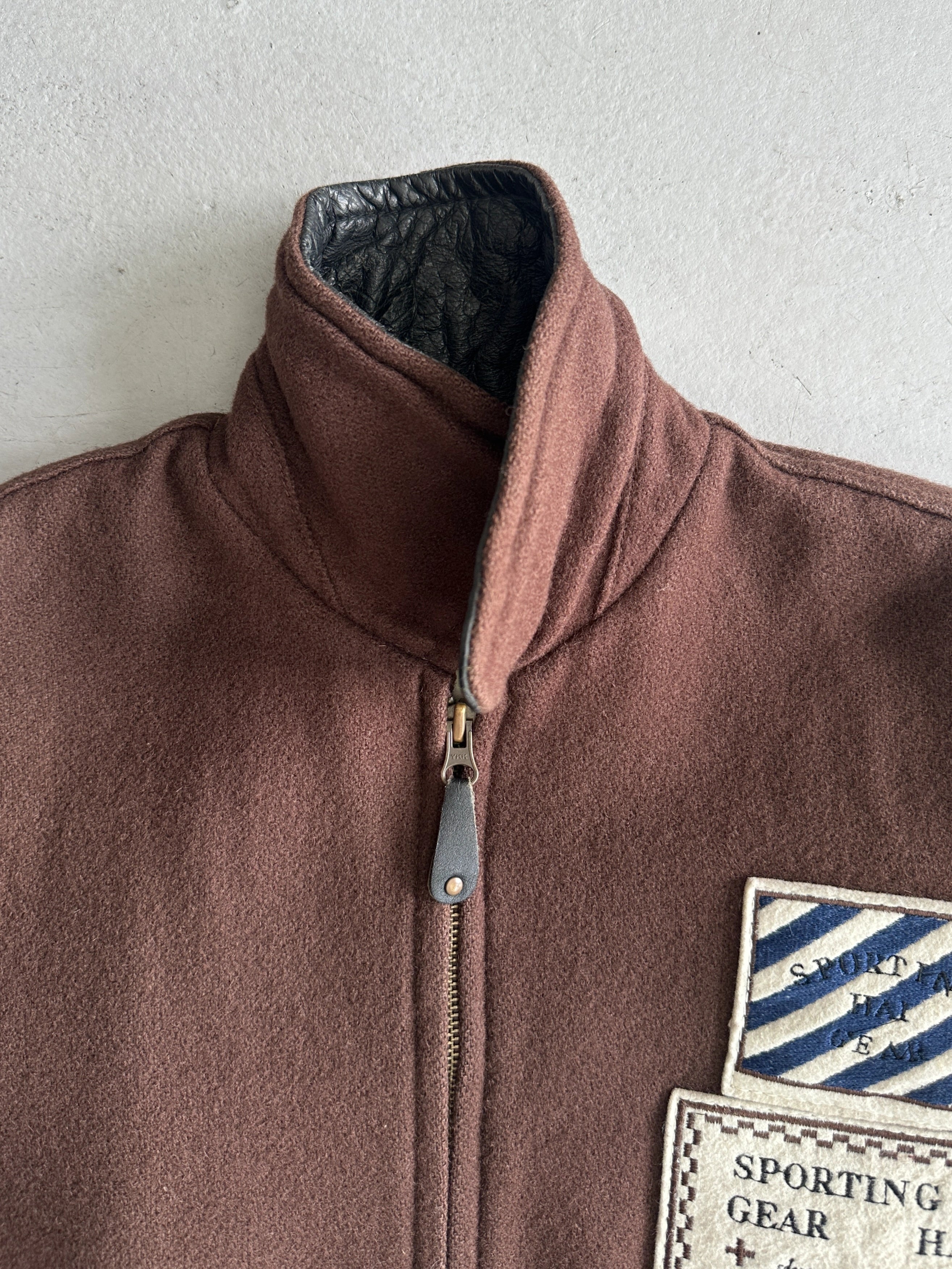 ISSEY MIYAKE HAI - A/W 1993 BOMBER JACKET WITH CONTRASTING LEATHER SLEEVE AND COLLAR