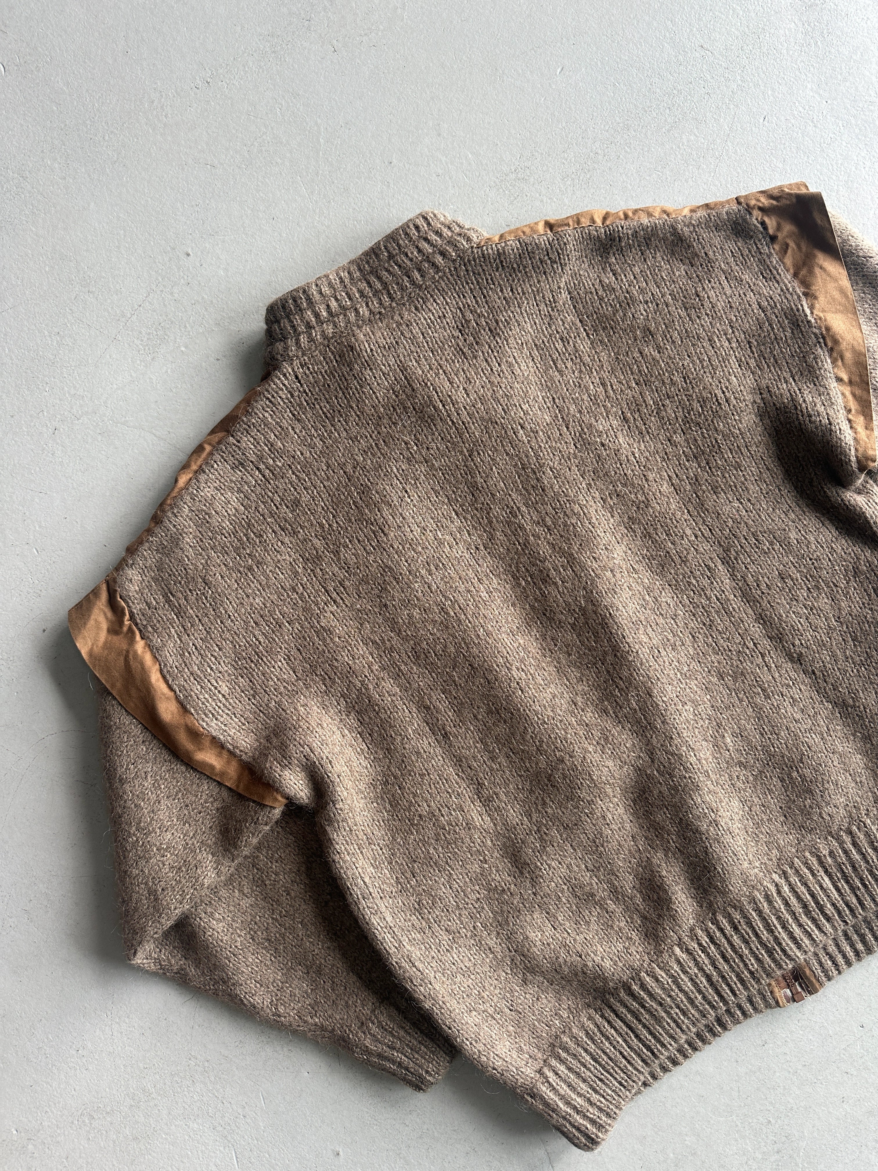 1980s CHUNKY KNIT PANELED JACKET WITH OVERSIZED LEATHER POCKETS