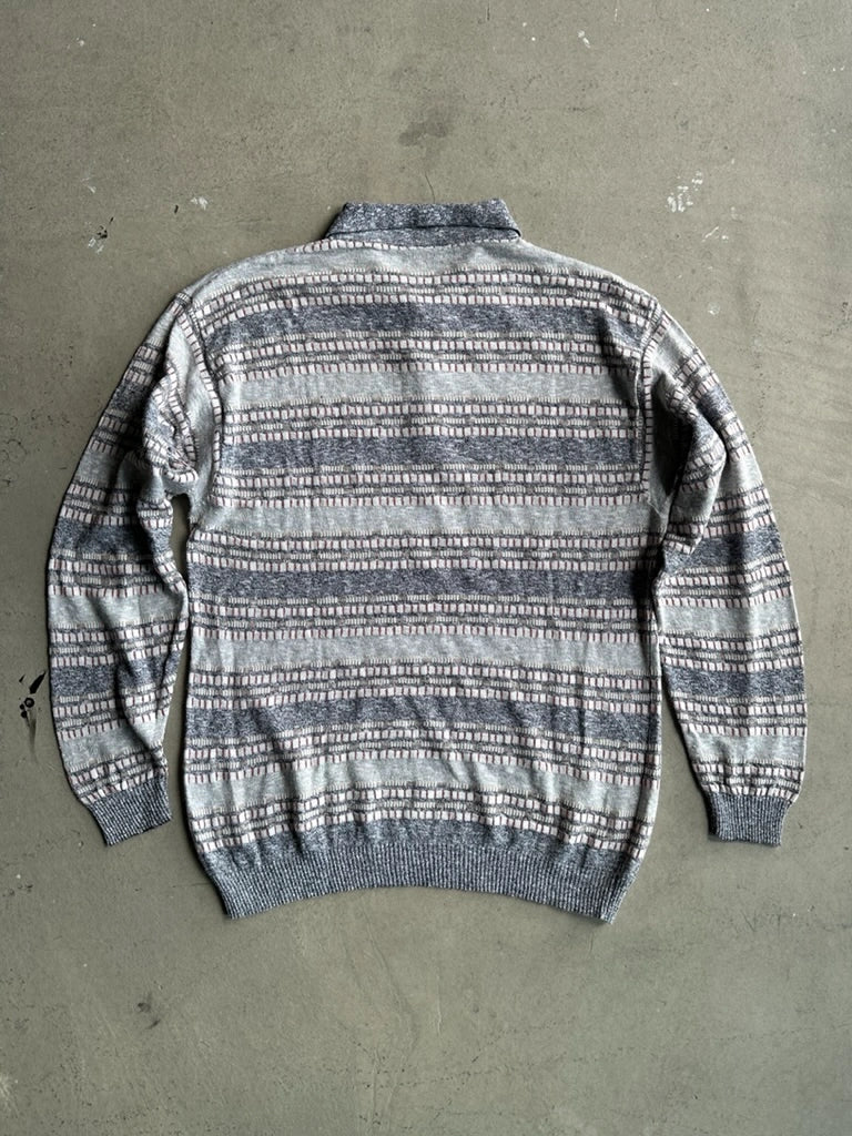 1980s JACQUARD PRINT POLO KNIT LONG SLEEVE TOP