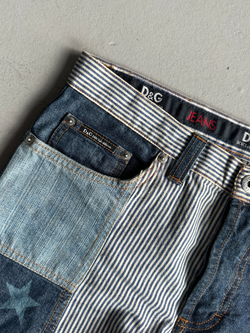DOLCE & GABBANA - 1990s STRAIGHT FIT PATCHWORK JEANS