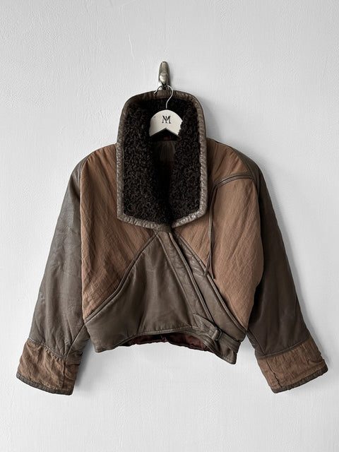 LA MATTA - 1980s PANELED CROP FIT JACKET WITH SHEARLING COLLAR