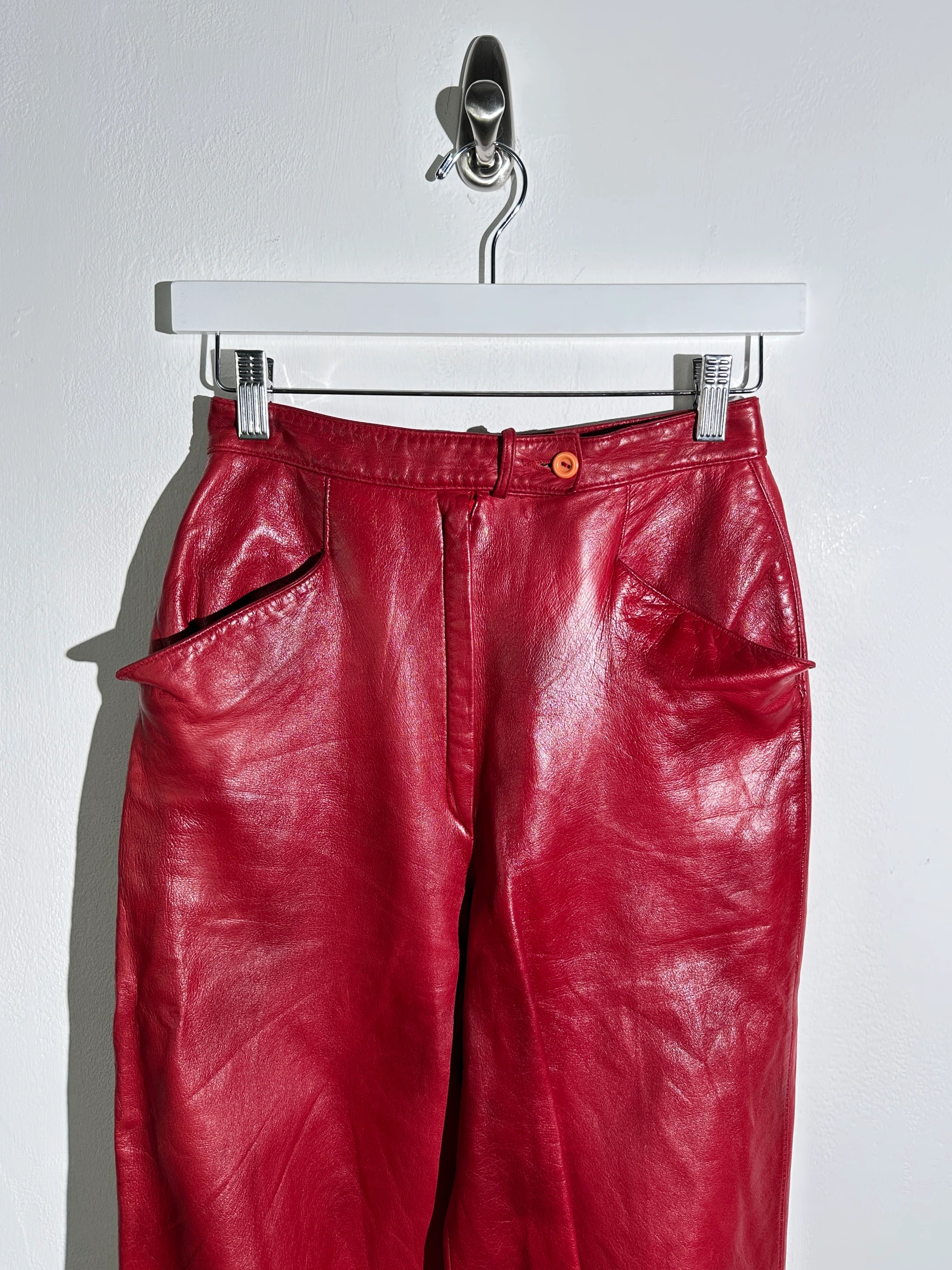 CERRUTI - 1980s CROPPED LEATHER TROUSERS WITH ANKLE TIE DETAILS