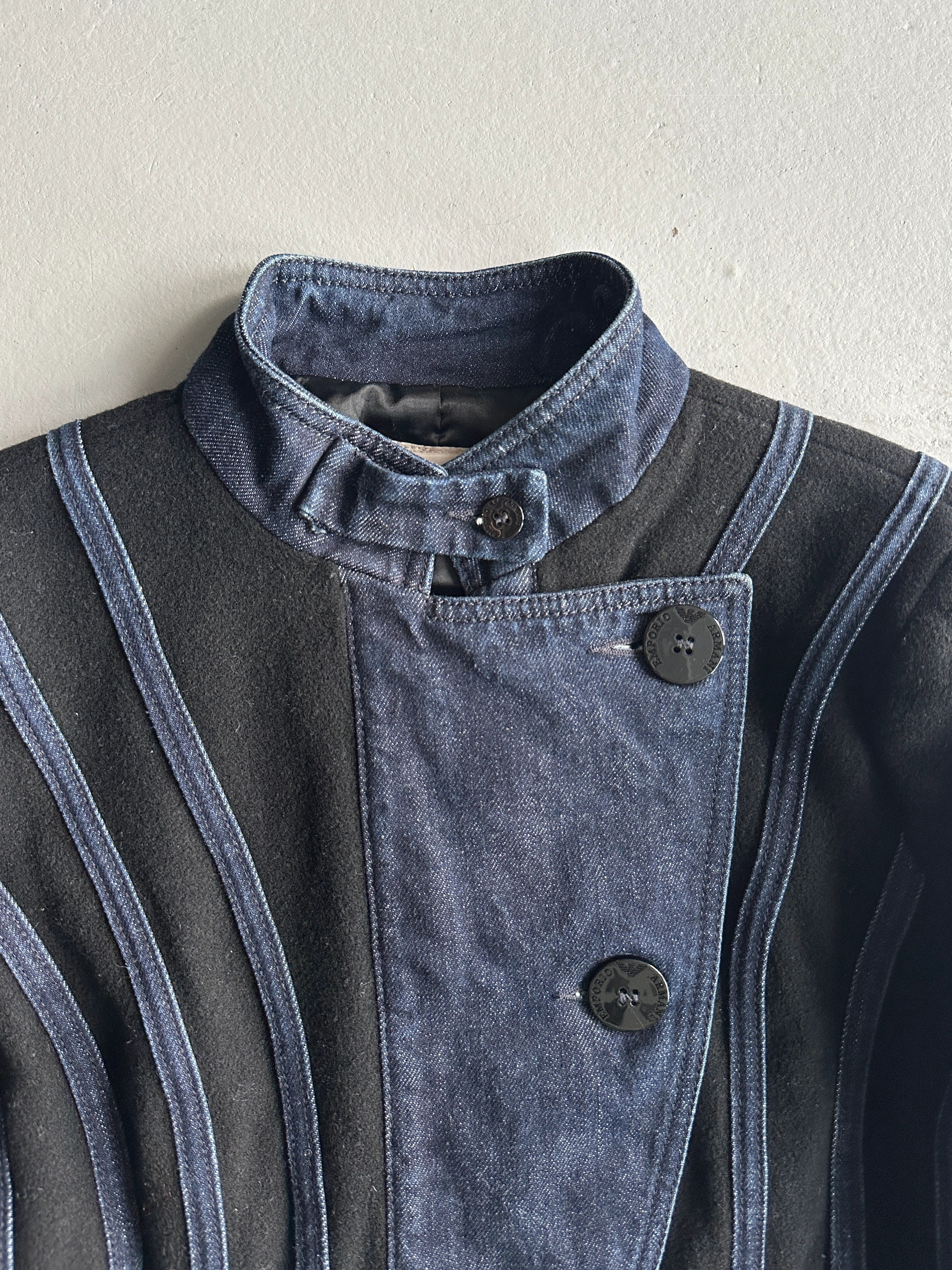 EMPORIO ARMANI - 1980s MAJORETTE WOOL JACKET WITH DENIM DETAILS