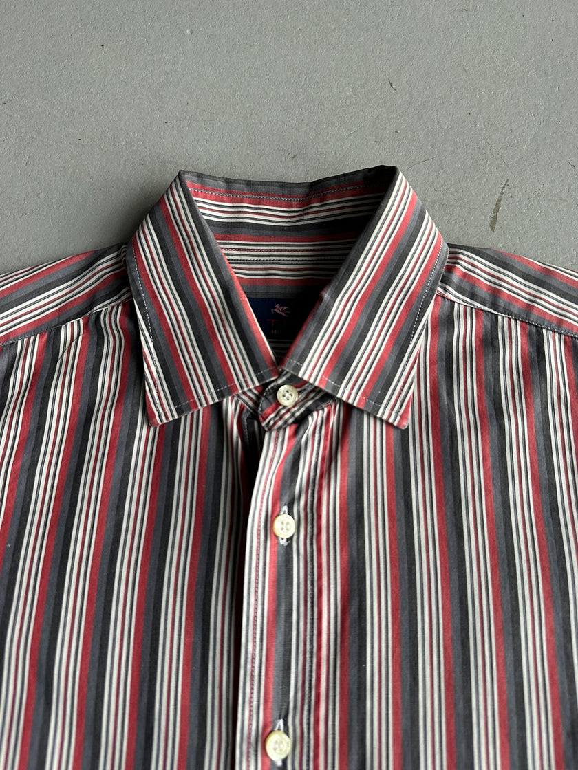 ETRO - 1990s SQUARE COLLAR STRIPED LONG SLEEVE SHIRT