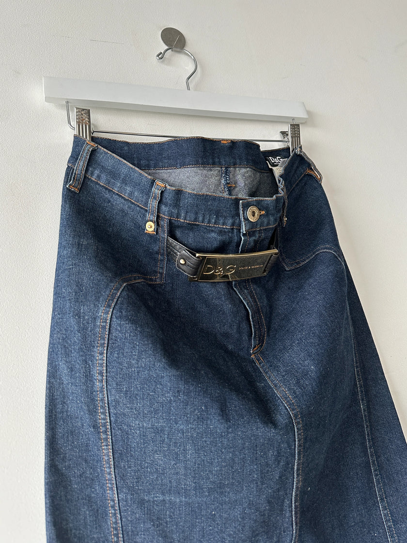DOLCE & GABBANA - F/W 2001 DENIM SKIRT WITH LOGO PLATE AT FRONT