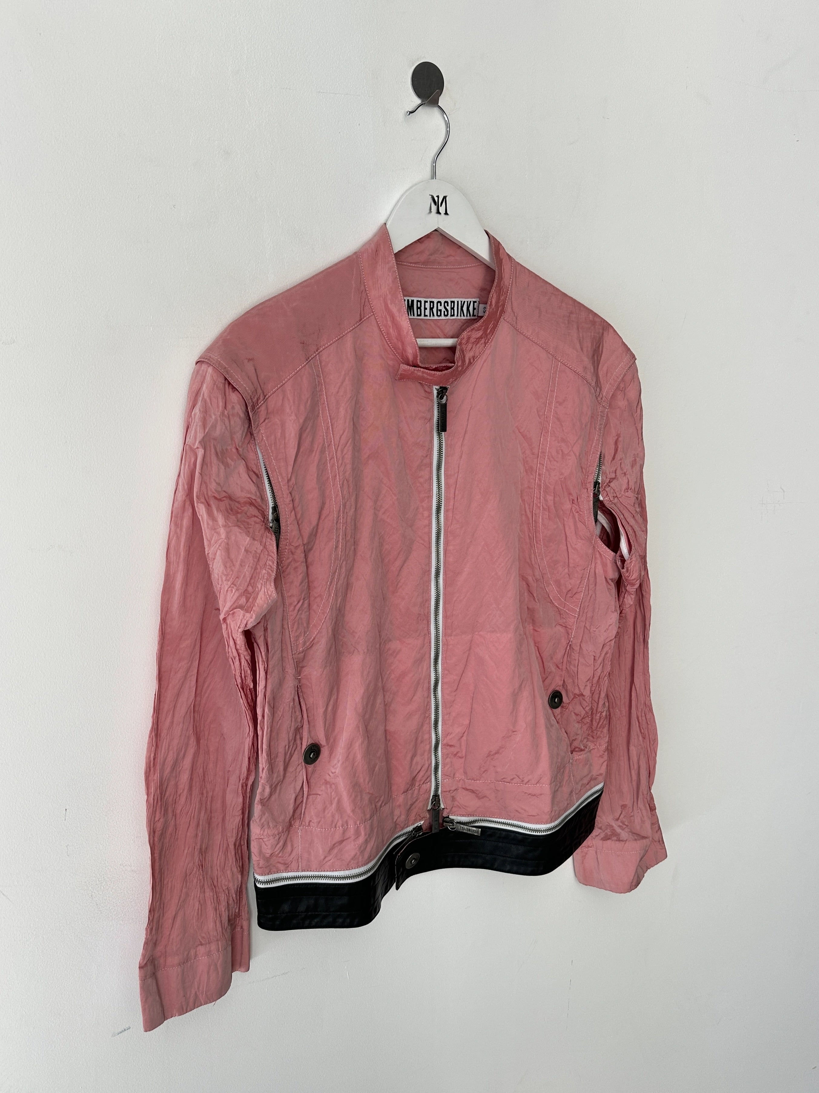 BIKKEMBERGS - early 2000s 2 IN 1 NYLON JACKET GILET WITH ZIP OFF LEATHER HEM PANEL