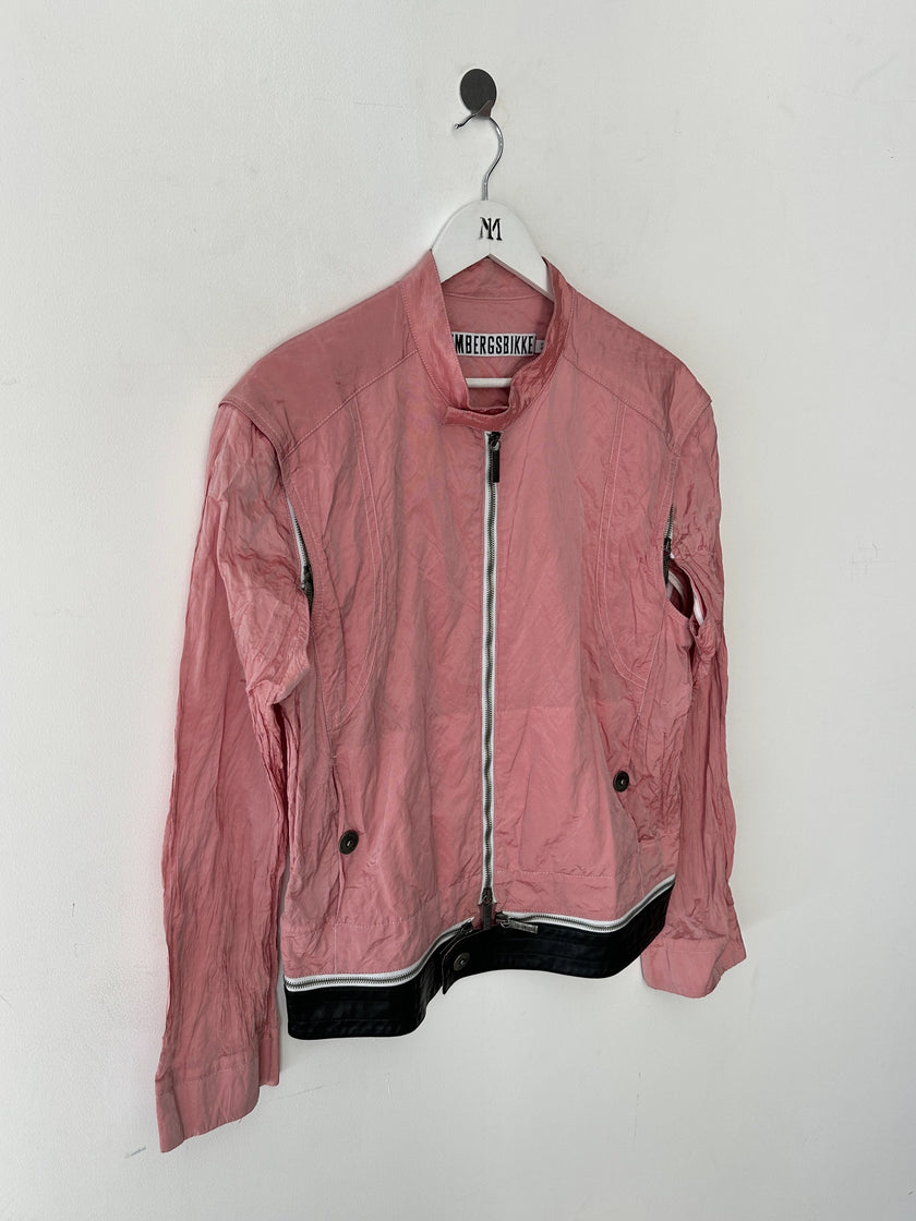 BIKKEMBERGS - early 2000s 2 IN 1 NYLON JACKET GILET WITH ZIP OFF LEATHER HEM PANEL