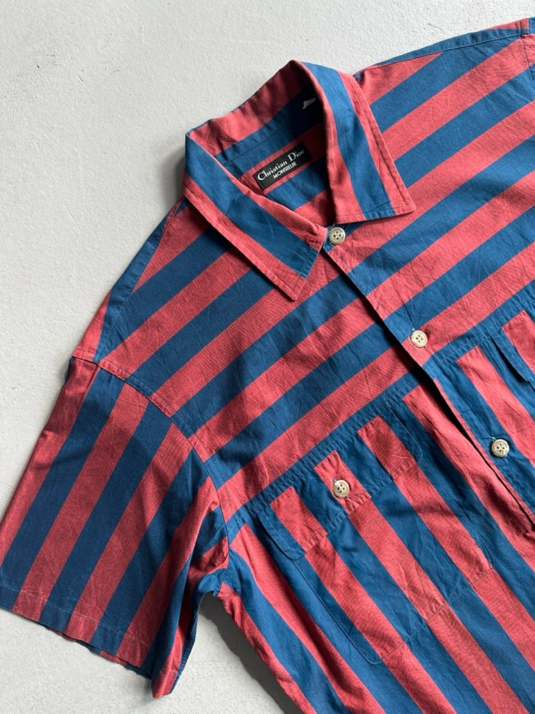 CHRISTIAN DIOR - 1990s STRIPED HALF SLEEVE SHIRT