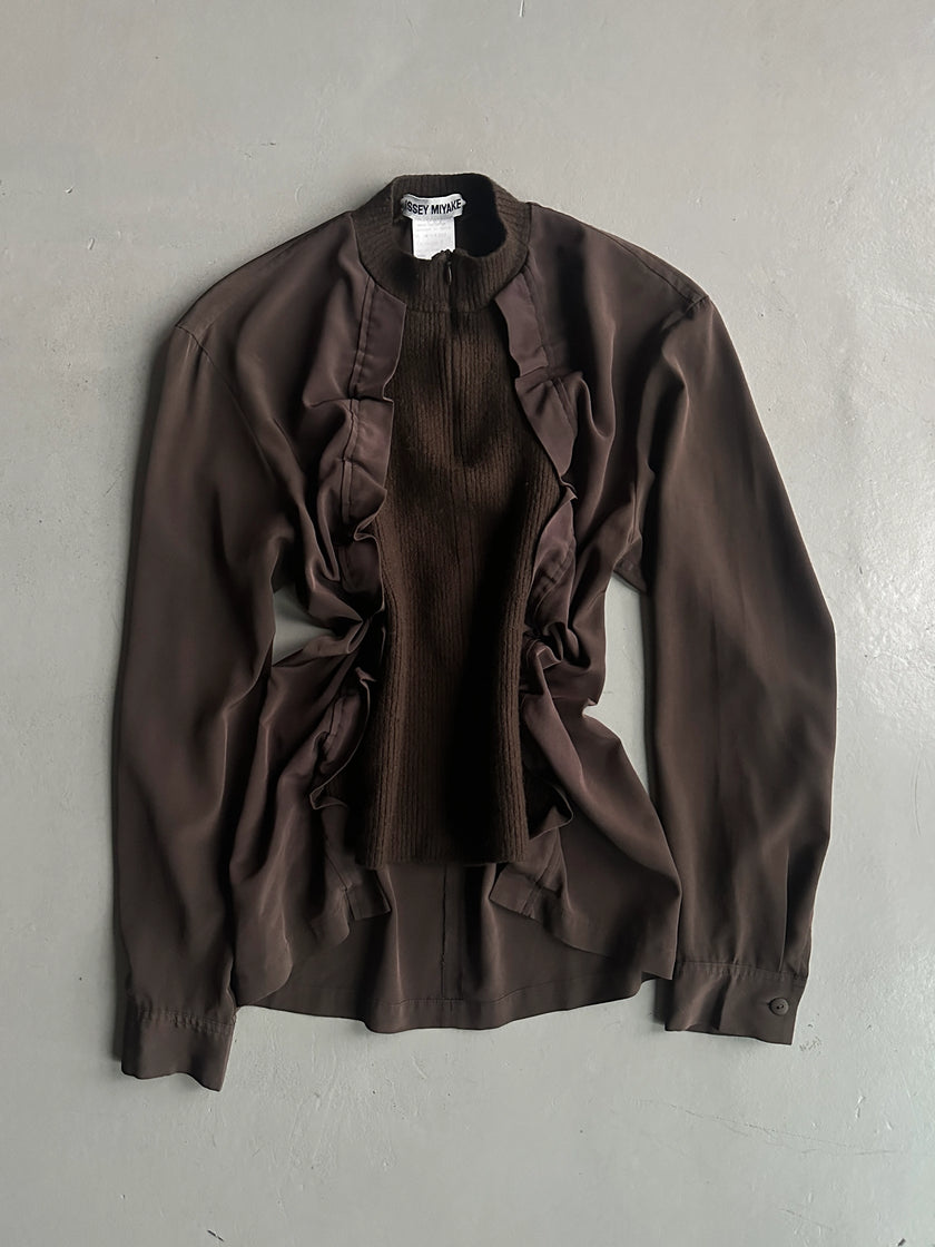 ISSEY MIYAKE - F/W 2007 ASYMMETRICAL RUFFLED FRONT LONG SLEEVE TOP