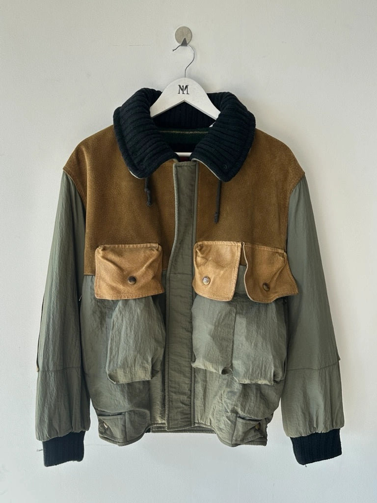 C.P. COMPANY - A/W 1983 LEATHER AND JAPANESE NYLON FIELD BOMBER JACKET
