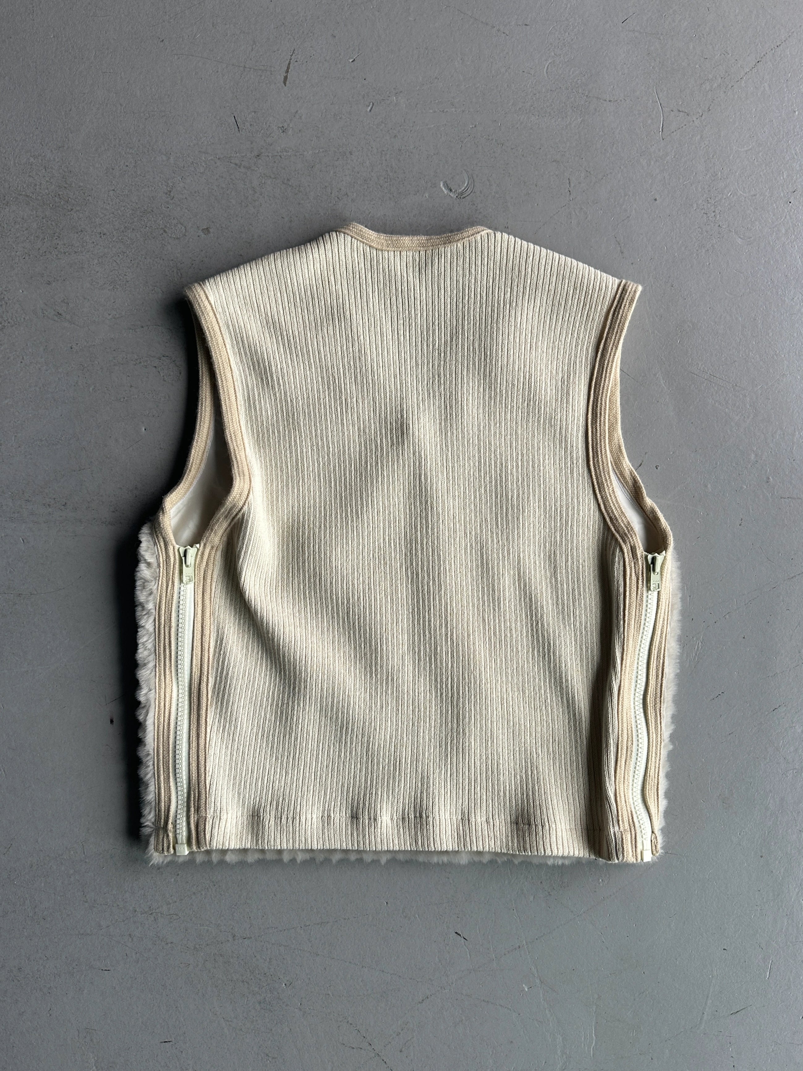 DEXTER WONG - 1990s FAUX FUR FRONT ZIPPED SIDE KNIT VEST