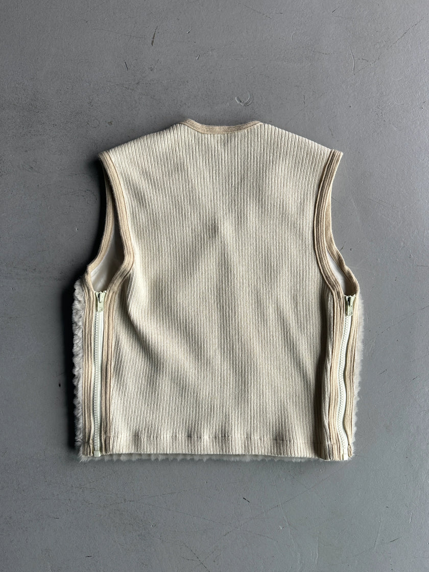DEXTER WONG - 1990s FAUX FUR FRONT ZIPPED SIDE KNIT VEST