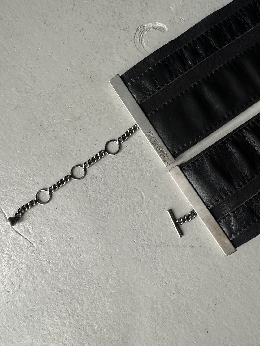 DIRK BIKKEMBERGS - S/S 1998 WIDE LEATHER BELT WITH METAL CHARM DETAIL