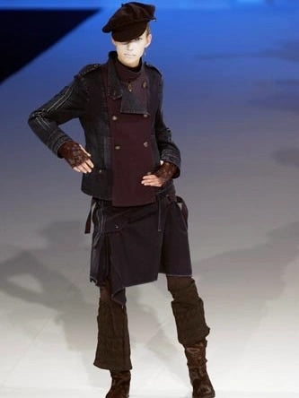 MARITHÉ + FRANÇOIS GIRBAUD - F/W 2003 DOUBLE BREASTED DENIM JACKET WITH WOOL PANEL