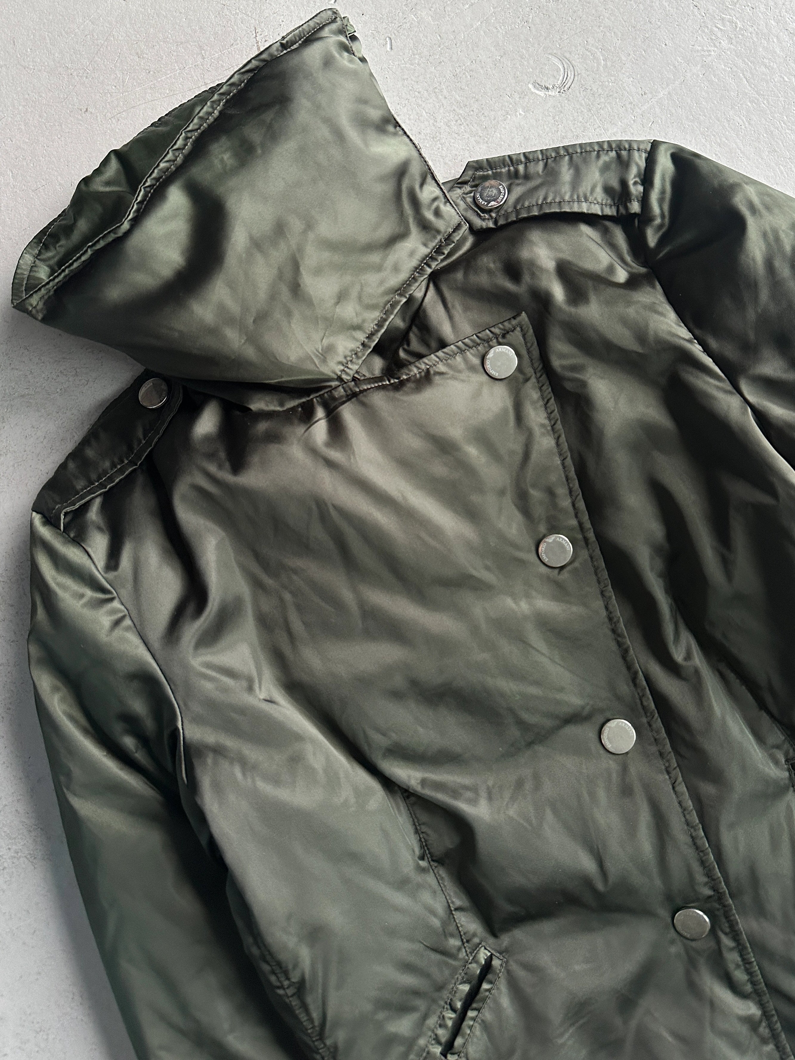 EMPORIO ARMANI - early 2000s ASYMMETRICAL FRONT CLOSURE FUNNEL NECK JACKET