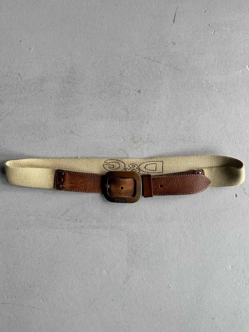 DOLCE & GABBANA - F/W 2003 CANVAS AND LEATHER BELT WITH BRASS BUCKLE