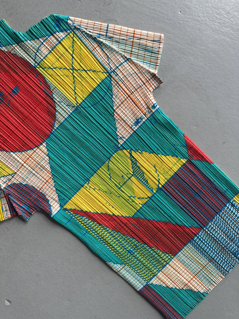 ISSEY MIYAKE PLEATS PLEASE - S/S 1998 GEOMETRIC PRINT HALF SLEEVE TOP