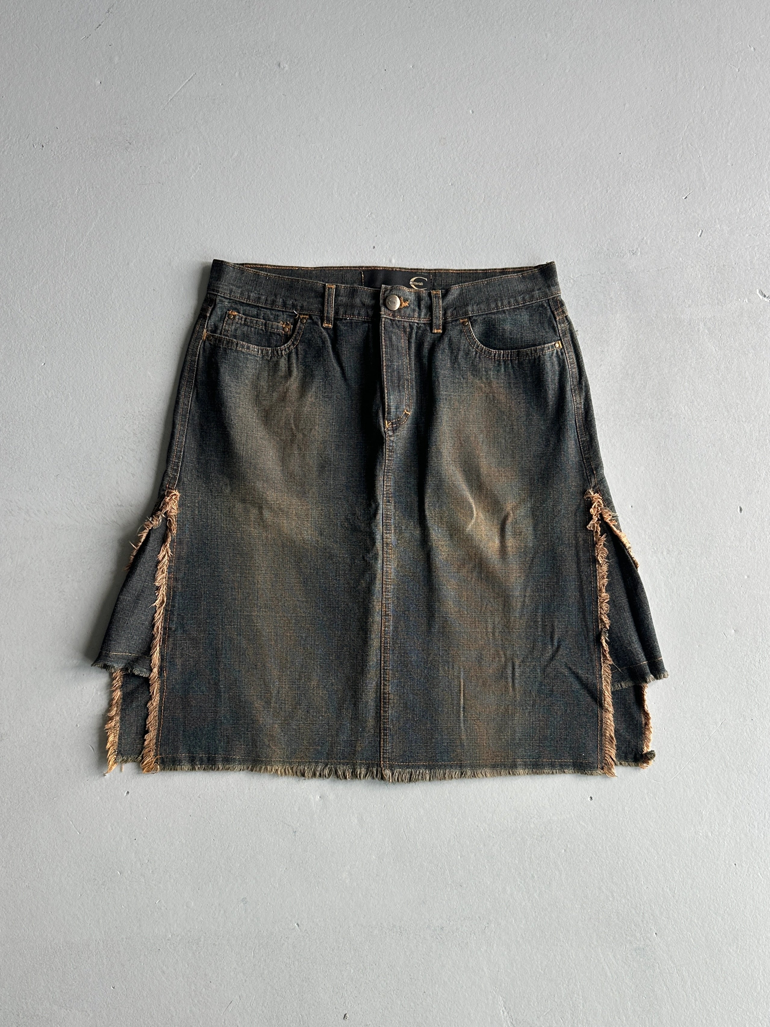 JUST CAVALLI - 2000s FRAYED HEM DENIM SKIRT