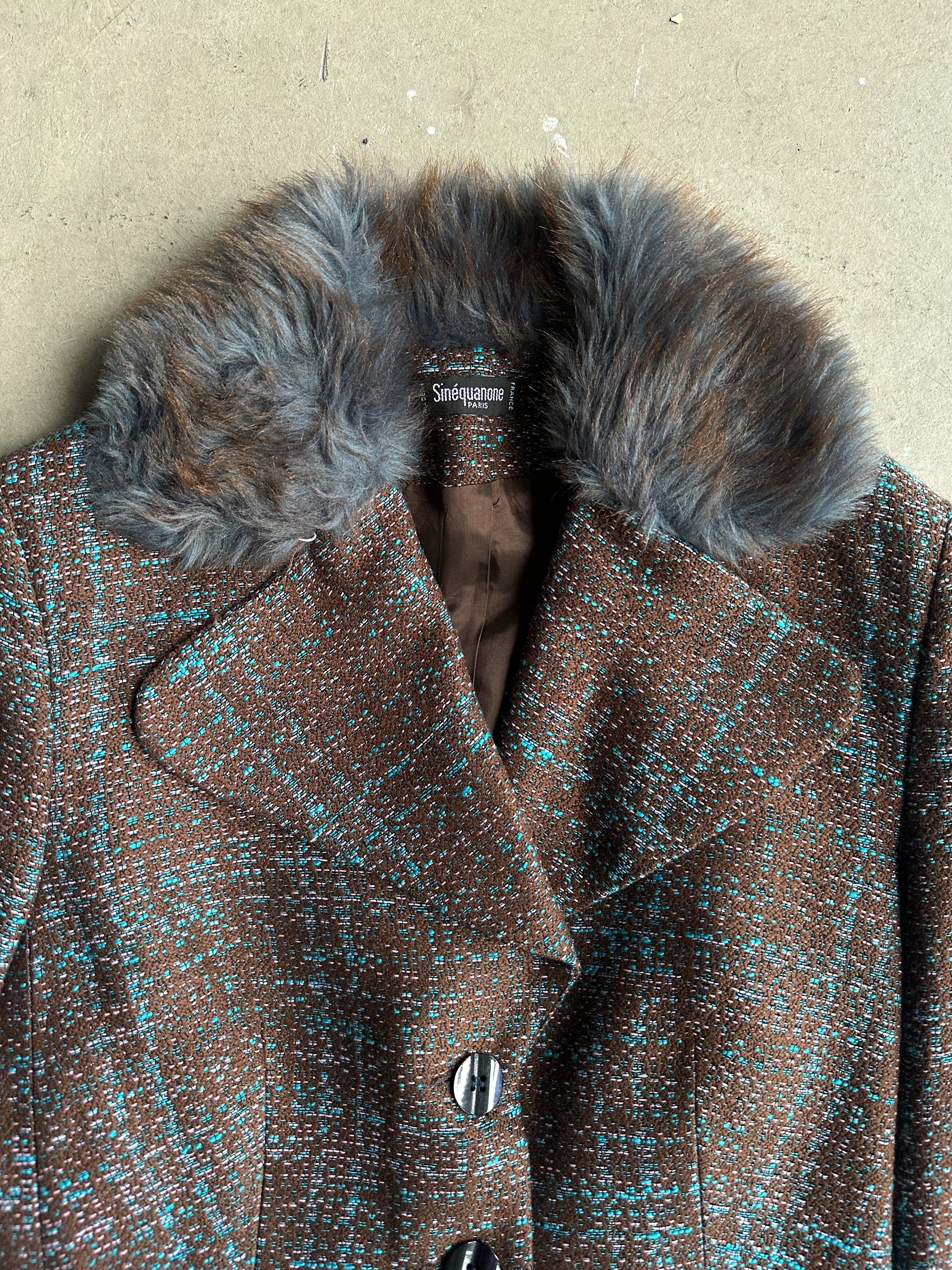 1990s TWEED BLAZER WITH FAUX FUR COLLAR