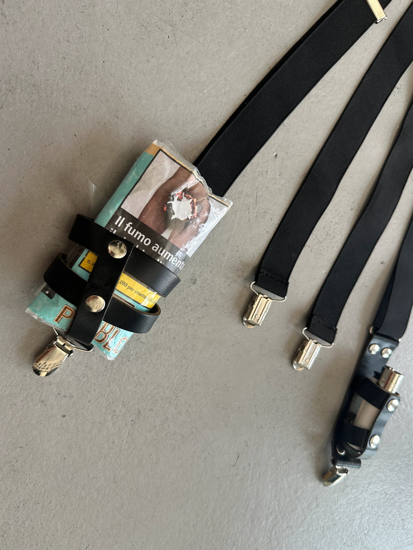 1990s Y BACK SUSPENDERS WITH LEATHER POUCHES