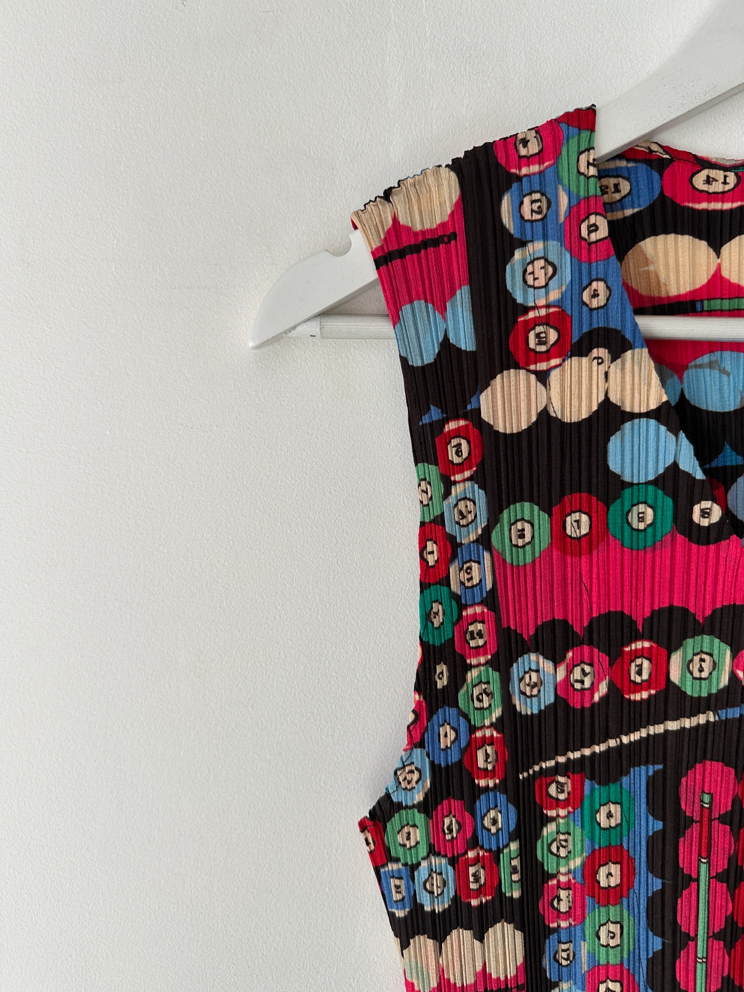 ISSEY MIYAKE - S/S 2007 COLOURFUL BILLIARDS PLEATED BUTTONED VEST TOP