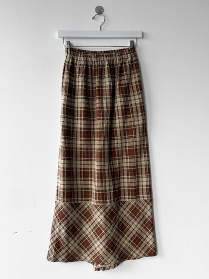 ISSEY MIYAKE HAI - 1980s CHECKED MAXI SKIRT WITH FLARED HEM