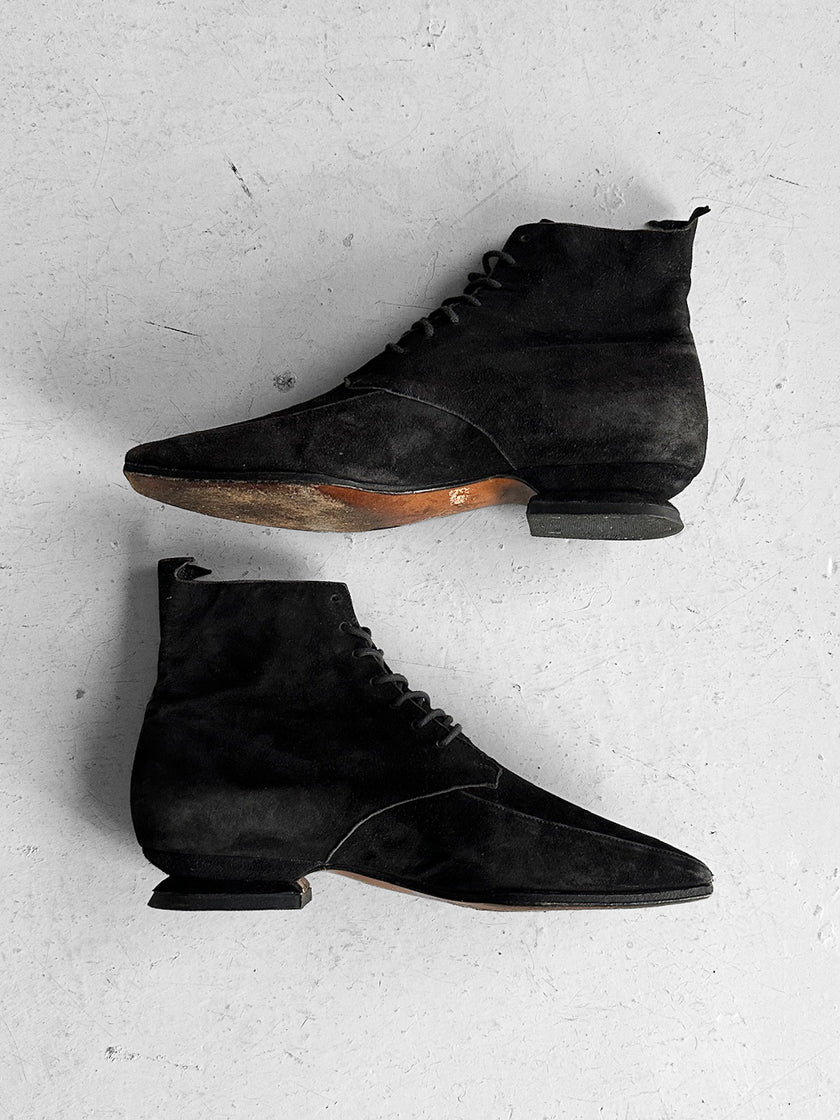 CLAUDE MONTANA X STEPHANE KÉLIAN - 1980s ARCHITECTURAL LACE UP SHOES