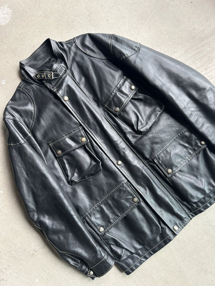 1980s FUNNEL NECK MULTI POCKET LEATHER JACKET