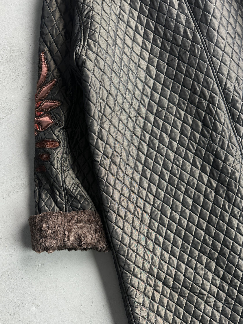 KANSAI YAMAMOTO - 1990s OVERSIZED QUILTED COAT WITH FUR COLLAR