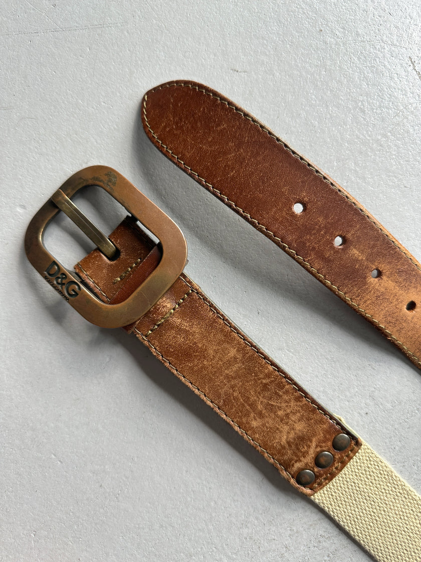 DOLCE & GABBANA - F/W 2003 CANVAS AND LEATHER BELT WITH BRASS BUCKLE