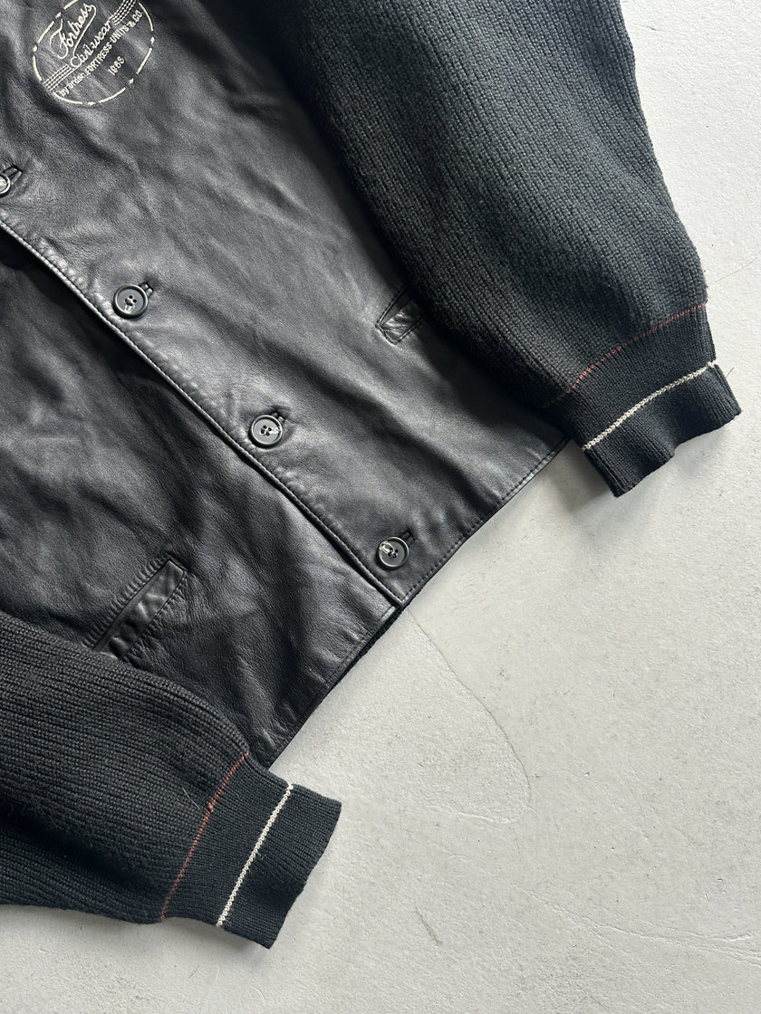 1980s KNITTED CARDIGAN JACKET WITH LEATHER FRONT