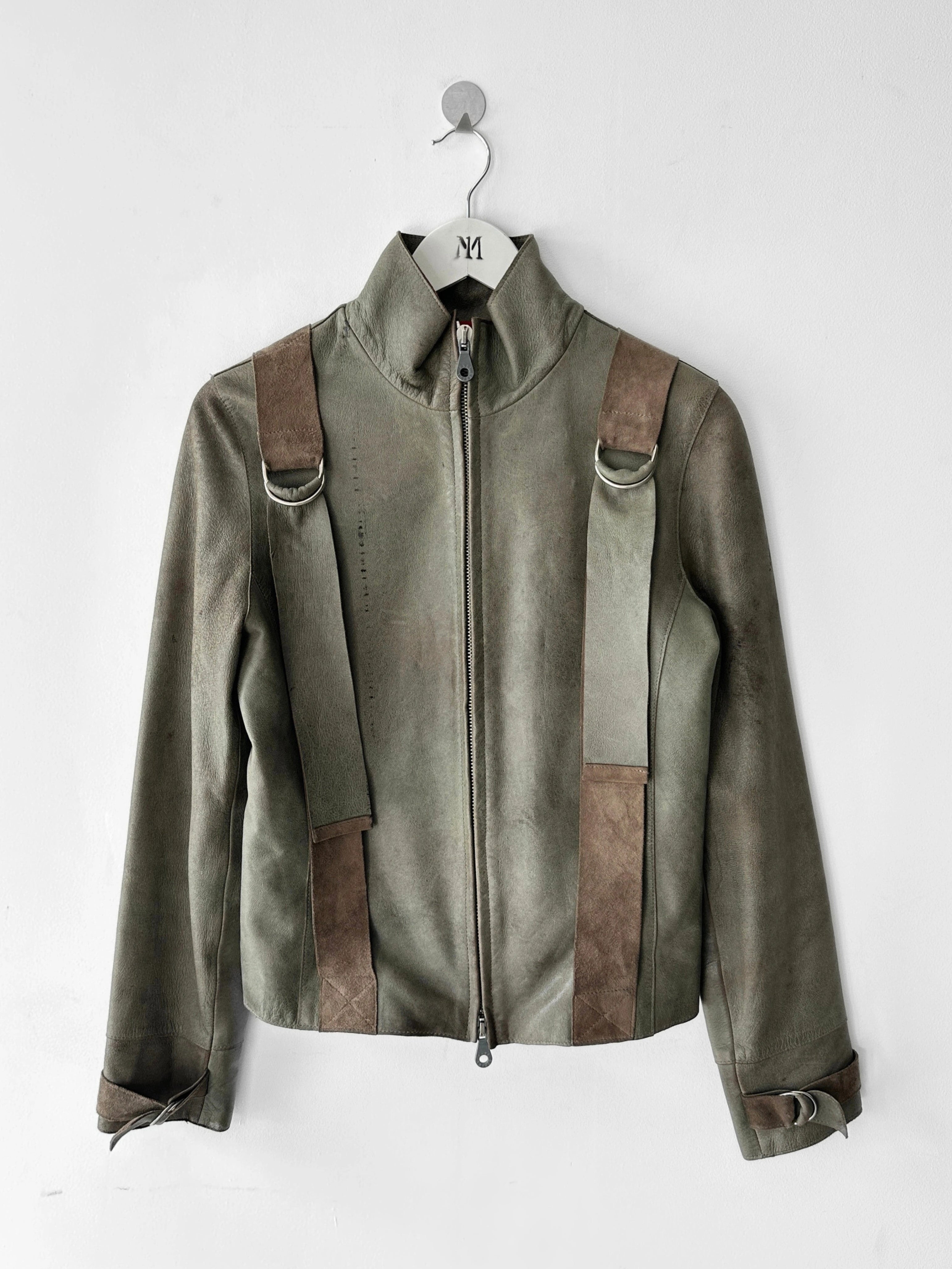 BRITISH LABEL - late 1990s LEATHER JACKET WITH BONDAGE DETAILS