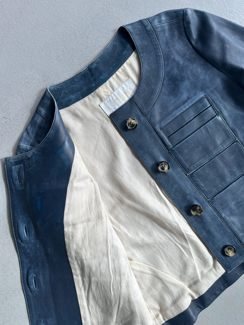 CHLOÉ - 2000s CROPPED FIT DISTRESSED LEATHER JACKET