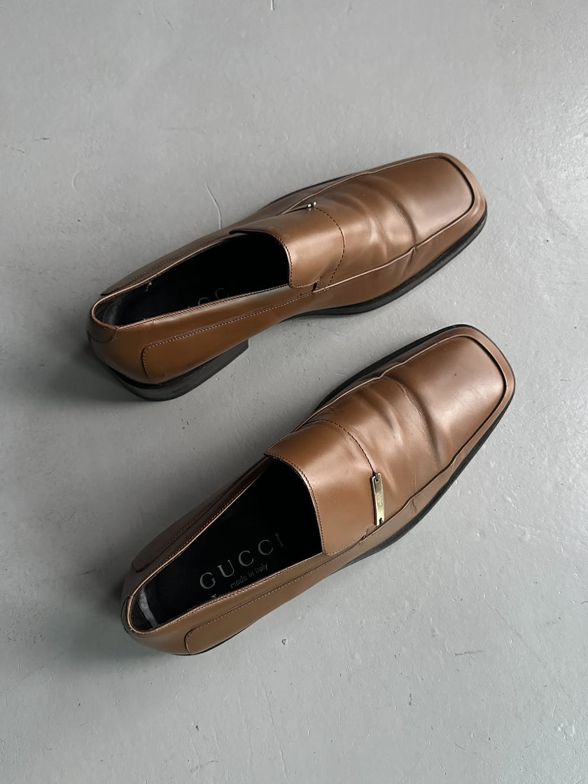 GUCCI - 1990s SQUARE TOE LEATHER LOAFERS