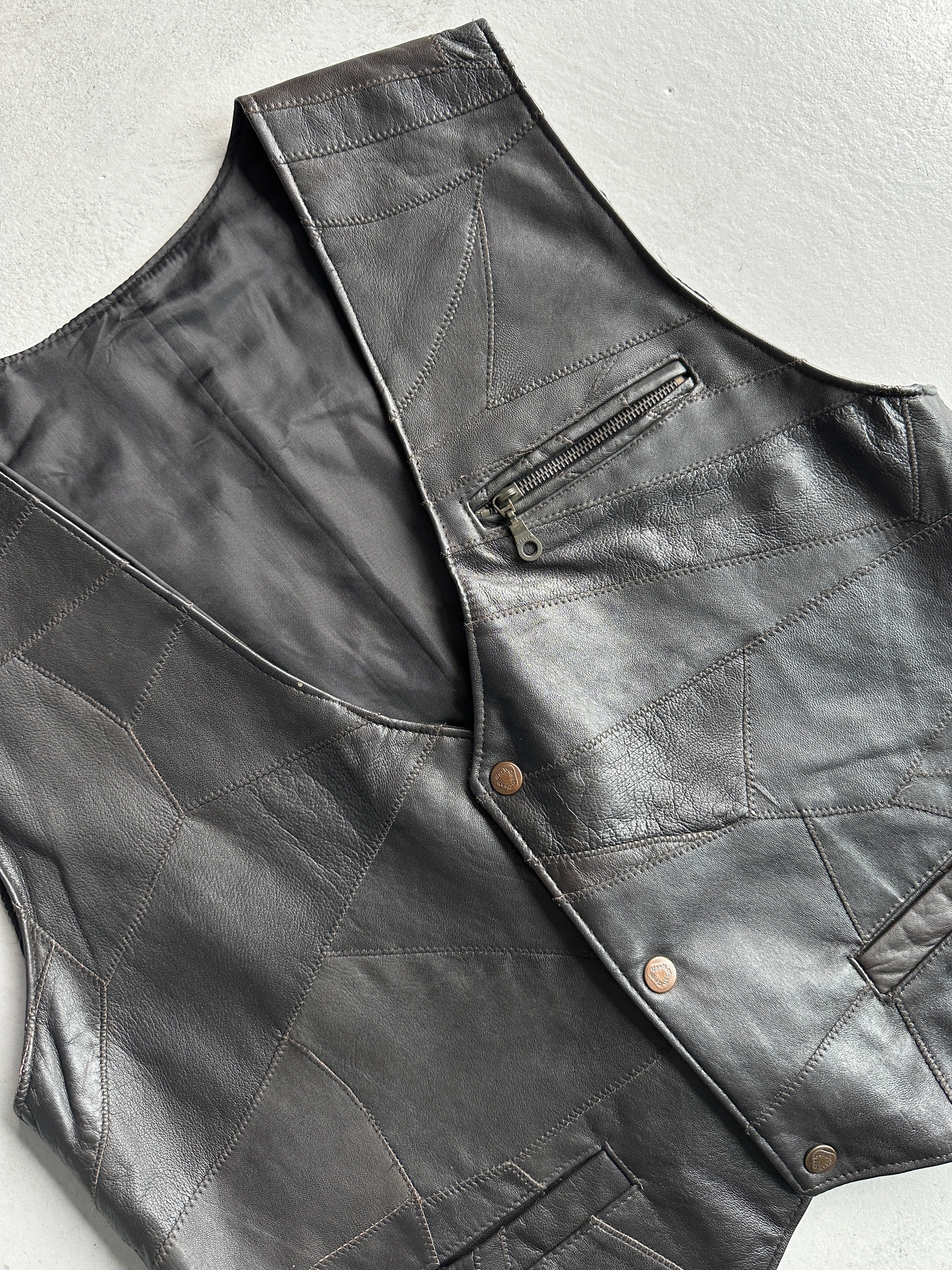 1980s STITCHED PANELING LEATHER VEST