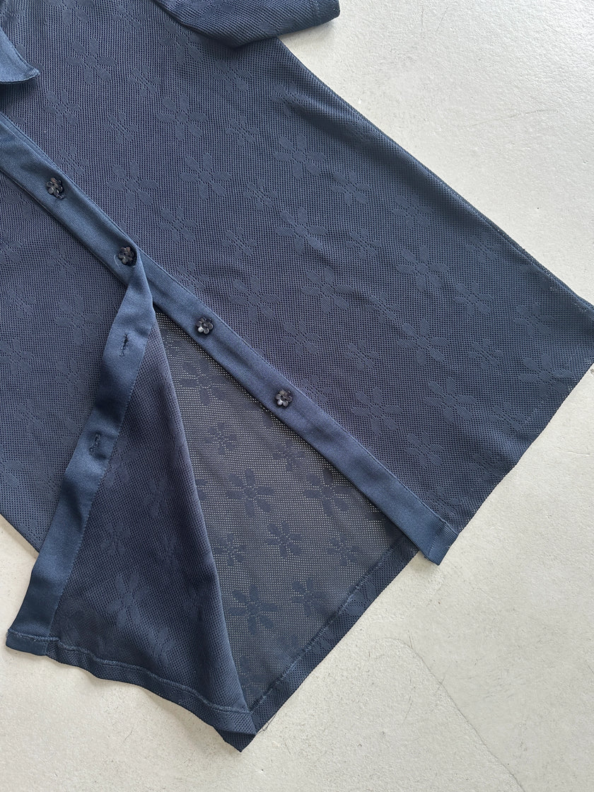 2000s FLORAL PATTERN MESH HALF SLEEVE BUTTONED SHIRT