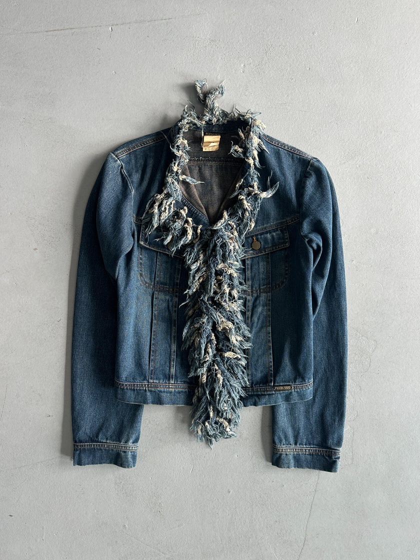 PLEIN SUD - 1990s FRAYED RUFFLES FRONT DENIM JACKET