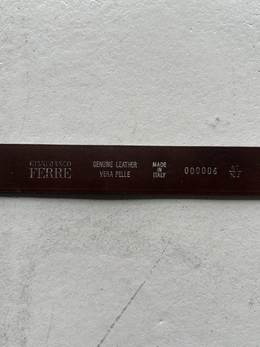 GIANFRANCO FERRÉ - 1990s LEATHER BELT WITH GEOMETRIC METAL CONNECTORS